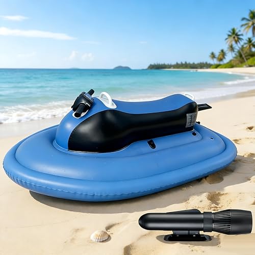 QIUNAOZI Lancha Motora Eléctrica Inflable, Moto Acuática para 1-2 Personas, 9 Modos De Velocidad, 3-7 Km/H, 45-130 Min De Autonomía, para Piscina, Lago Y Mar Blue-10000mAh