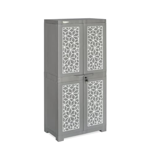 Image of Nilkamal Freedom FMM Star Plastic Wardrobe | 4-Shelf Storage Cupboard with Doors | 3-Year Warranty|Clothes Organizer|Almirah|for Home, Living Room, Bed Room|Adult & Kids| Haze Grey & Milky White