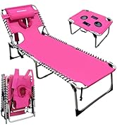WKFAMOUT Backpack Sun Tanning Chair with Face Hole &amp; Beach Table, 5-Position Adjustable Folding L...