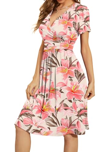 Image of WEACZZY Women's Summer Short Sleeve Casual Dresses V-Neck Floral Party Dress with Pockets