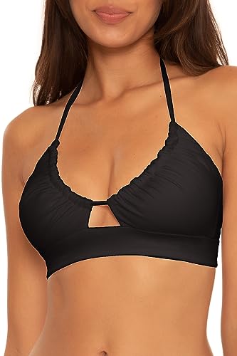 BECCA Women's Standard Color Code Core Bikini Top, Adjustable, Tie Back, Swimwear Separates, Black (A), D