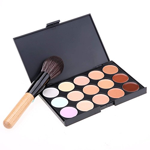 FINEJO Women's Makeup Cosmetics Tools Set 15 Colors Creamy Concealer Kit and 1 Brush