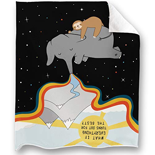 Loong Design Sleeping Sloth And Elephant Throw Blanket Super Soft, Fluffy, Premium Sherpa Fleece Blanket 50'' X 60'' Fit For Sofa Chair Bed Office Travelling Camping Gift #TOP4