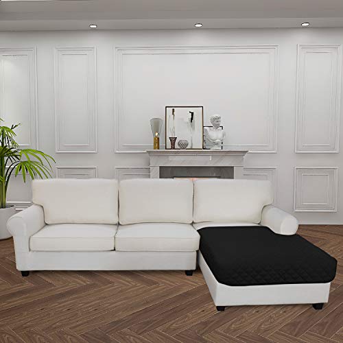 Image of Easy-Going Microfiber 3 Seater Sofa Slipcover L Shape Sectional Couch Cover 42 X 52 Inches Rectangular Chaise Lounge Cover Sofa Cover Furniture Protector For Pets Kids Children Dog Cat(Black /Black)