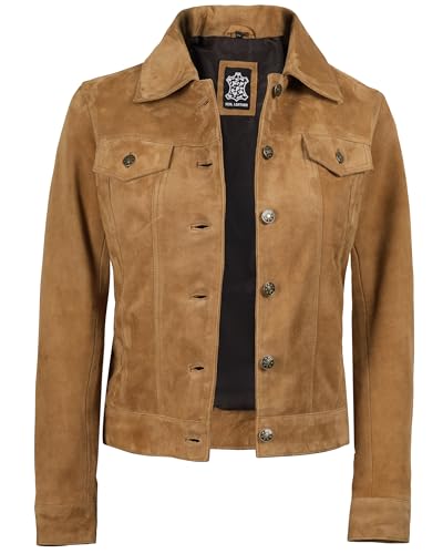 Image of Decrum Trucker Leather Jacket Women - Button Closure Vintage Style Real Lambskin Womens Leather Jacket
