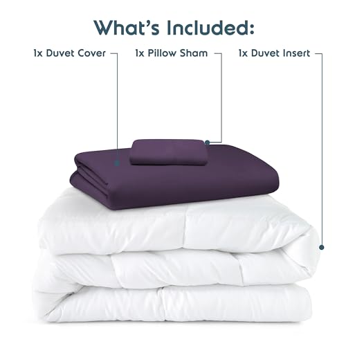 Nestl Twin Duvet Cover Set with Comforter Insert - Purple 3 Piece 68x90 Duvet Cover & 1 Pillow Sham with White Quilted Down Alternative Comforter, Ultra Soft, All Season