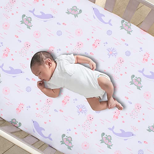 Image of Lambs & Ivy Sea Dreams Soft White 100% Cotton Nautical Ocean Fitted Crib Sheet