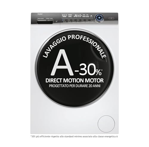 Haier, I-Pro Serie 7 Plus, HW110-B14IGIEUIT, Lavatrice a carica frontale, 11 KG, Classe A-30%, 1400 giri, 70 dB, Connessa, Vapore, 14 programmi, Partenza ritardata, Bianco, AxLxP 85x59x60 cm