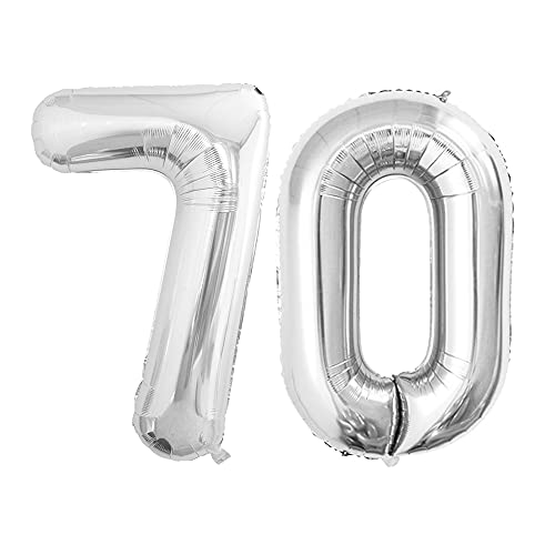 GOER Number 70 Balloons for 70th Birthday Party Decorations 42 Inch Jumbo Foil Helium Balloons for 70th Anniversary (Silver)