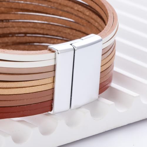 Burgundy White Stackable Boho Chunky Leather Wrap Bracelets Western Cuff by FANCY SHINY - Used condition - Image 6