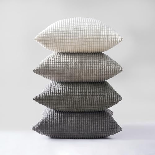 Topfinel Neutral Room Decor Throw Pillows Covers-Multi Gray Combo 20" x 20" Set of 4-Corduroy Modern Grey Living Room Decorative Cushion Case Euro Shams by Topfinel - Used condition - Image 8