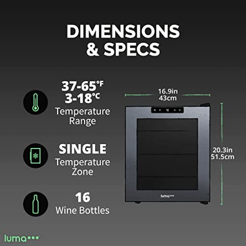Luma Comfort Shadow Series Wine Cooler Refrigerator 16 Bottle, Freestanding Mirrored Wine Fridge with Double-Layer Tempered Glass Door & Compressor Cooling for Reds, Whites, and Sparkling Wine - Thumbnail 6