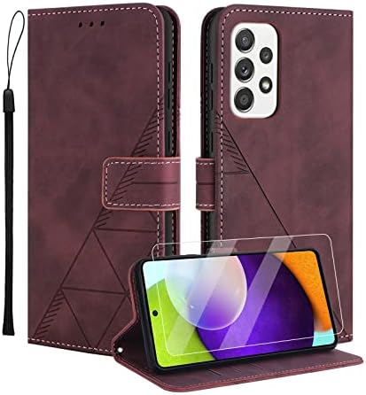 Togestar for Samsung S22 Case, [Vivid Geomatrical Pattern PU Leather] [Wrist Strap] Magnetic Closure Flip Wallet Case Card Slots Kickstand Full Protection Shockproof Case,Green