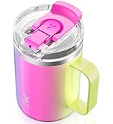 Meoky 14oz Insulated Coffee Mug with Lid and Handle, 100% Leak Proof Stainless Steel Coffee Cup w...