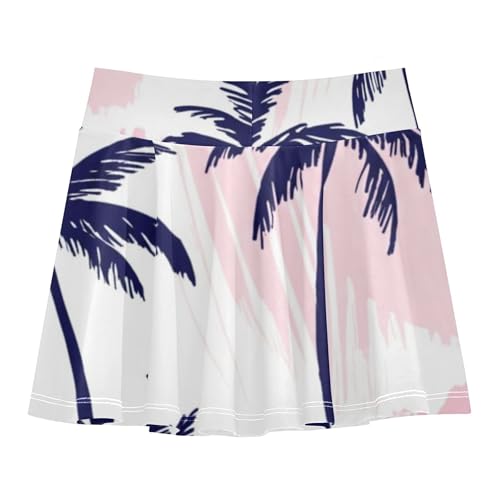 Joisal Athletic Shorts Girls Skorts Navy Blue Palm Trees Pink Tennis Skirts for Kids Cartoon School Skirt 3t2