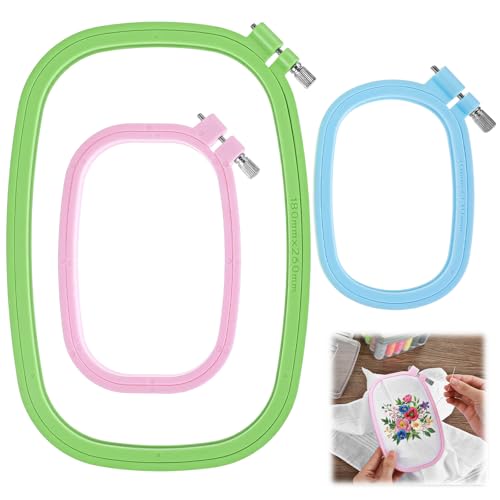 3 Pack 3 Size Square Embroidery Hoops, Plastic Cross Stitch Hoop, Reusable Embroidery Hoop for DIY Sewing Project(Multi Color)