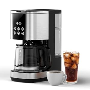 Cowsar 10 cup programmable coffee maker drip coffee machine with bold brew mode auto pause keep warm function blackstainless steel  urban country home decor