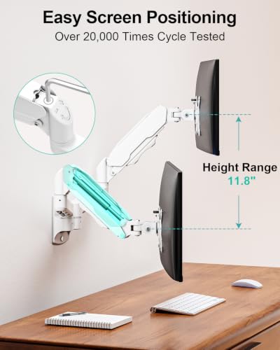 Image of MOUNT PRO Dual Monitor Wall Mount for 13 to 32 Inch Computer Screens, Gas Spring Wall Monitor Arm for 2 Monitors, Each Holds Up to 19.8lbs, Adjustable Wall Monitor Mount with VESA 75x75 /100x100, White