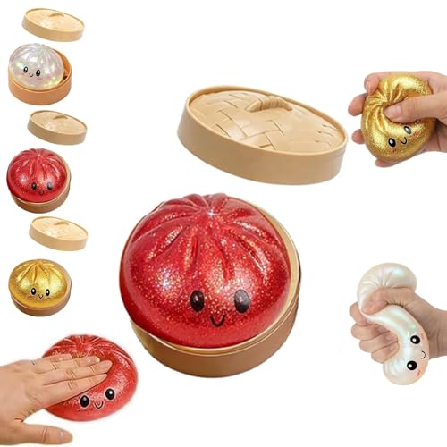 AQAZX Dumpling Squishy Juguete Baozi Brillante, Juguete Aplastable Deformable, Pelota Antiestrés Adultos, Fidget Toy, Regalo Cumpleaños Niños, Relajación Oficina (Rojo