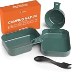 Camping Mess Kit with Plate, Bowl, Cup, Spork and Utensils, Reusable Plastic Camping Dinnerware Set, Lightweight BPA Free Dishware for Backpacking, Hiking, Picnic, Travel, Outdoor
