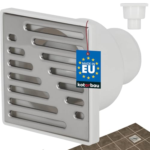 KOTARBAU® Bodenablauf 50 mm Abflussgitter Edelstahl quadratischer Duschrinne Duschablauf Bodenrinne Weiß 100 x 100 mm