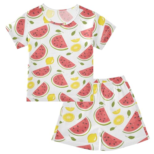 ALAZA Watermelon Lemon Fruit Pajamas Short Sleeve 2 Piece Sleepwear Top and Bottom Pajama Set Unisex