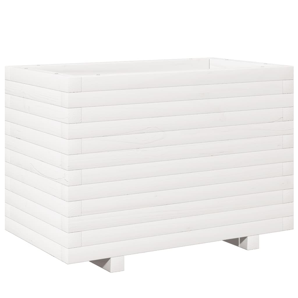 Bancal de pino 70 x 40 x 49,5 cm, color blanco, maceta de madera, jardinera elevada para balcón, verduras, hierbas, flores, ahorra espacio