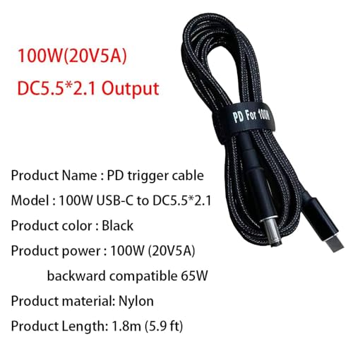 Câble USB C vers DC 5.5 x 2.1mm durable de 1.8m avec puces de protection PD