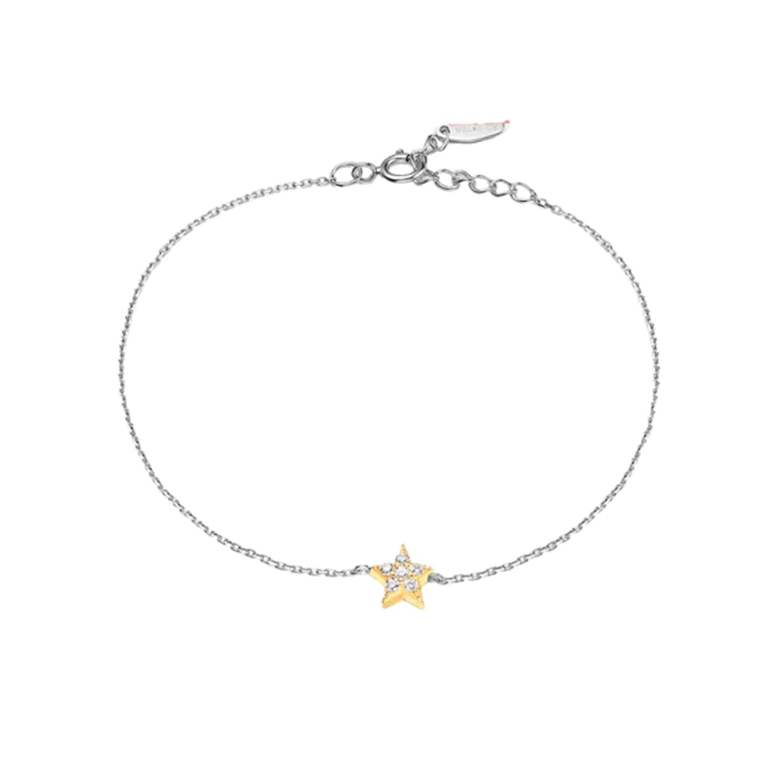 Pulsera para mujer de la amistad, con estrella de 0,08 quilates, diamante de corte redondo, oro amarillo y oro blanco