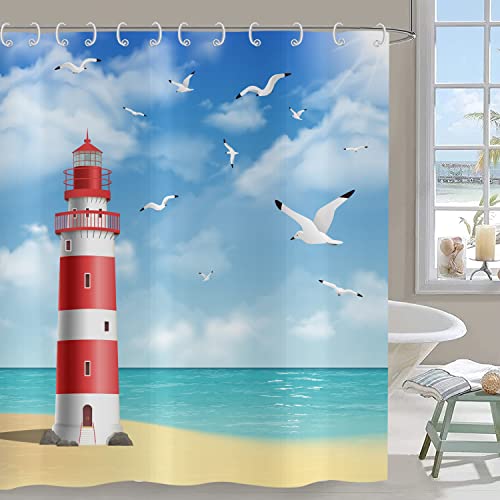 Rideau de douche phare 180x220 cm en polyester imperméable lavable avec crochets