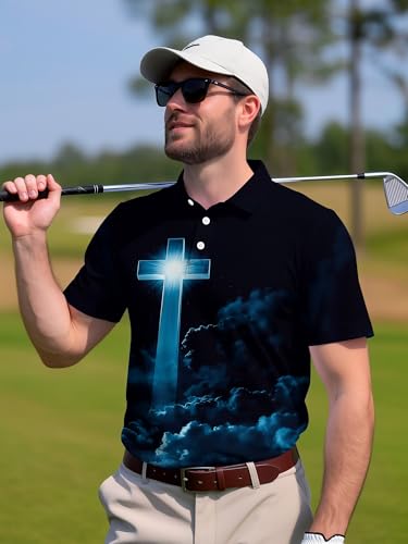 Image of PAGYMO Funny Golf Shirts for Men Crazy Printed Pattern Novelty Moisture Wicking Performance Mens Polo Shirt
