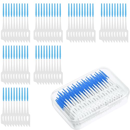 FULHANY300 Pezzi Scovolini Interdentali - Stuzzicadenti Plastica - Pulizia Denti - Per La Pulizia Di Denti E Gengive, Spazzolino Doppio Portatile Con Custodia (Blu)