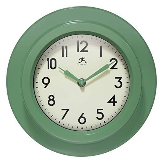 Infinity Instruments 9.75 Inch Retro Escape Midcentury Modern Indoor Round Non-Ticking Silent Battery Operated Easy to Read Wall Clock for Living Room, Bedroom, Kitchen, Home Office, Green