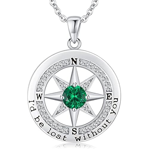 S925 Necklace Gift for Wife |Compass Jewelry |Women Anniversary |Sterling Silver |Girlfriend Birthday Gifts for Her Valentines |I'd be Lost without You |Jewel 18K Gold