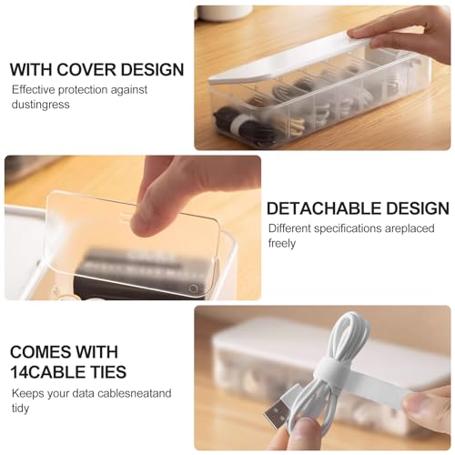 FRETONBA Cable Storage Box, 2 Pcs Cable Tidy Management Box with 7 Compartments and 14 Cable Ties Reusable - Image 4