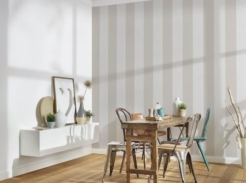 Papier peint intissé aspect textile pour masquer les défauts du mur beige - 5