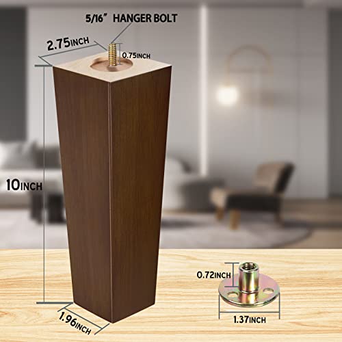 Afoord Brown Furniture Legs-Wood Sofa Legs Set Of 4,Square Couch Legs 10 Inch Mid-Century Modern Replacement Dresser Legs,Bed Legs,Ottoman Legs,Chair Legs For Furniture Or Diy Projects. #TOP2