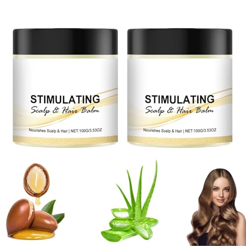 Bálsamo estimulante para el cuero cabelludo y el cabello, nutre en profundidad el cuero cabelludo seco, fortalece el cabello desde la raíz, crema hidratante para todo tipo (2pcs)