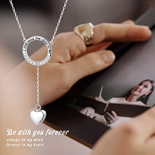 S925 Sterling Silver Heart Cremation Urn Necklace for Ashes Jewelry Memorial Circle Pendant Necklace with CZ I Still Need You Close to Me for MomDadGrandmaGrandpa (Purely Love), 1.06 * 0.79 - Image 3