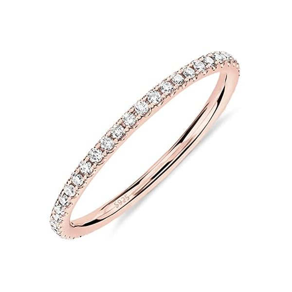 PAVOI 14K Gold Plated Solid 925 Sterling Silver CZ Simulated Diamond Stackable Ring Eternity Bands for Women