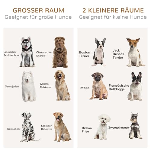 PawHut Hundekäfig, Hundehütte mit Zweiraum-Option, Haustierkäfig mit Doppeltüren, Hundebox, Hundehaus für Mittelegroße Hunde, 120 x 60 x 88,5 cm, Eiche