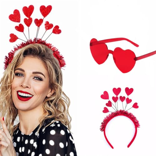 Valentines Day Heart Shape Sunglasses, Heart Head Boppers Headbands for Women Girls Party Props Holiday Wedding Birthday Costume Decor Accessory Gift Red,Hot Pink