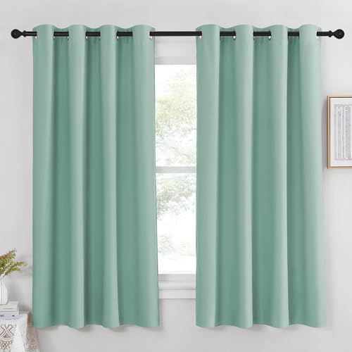NICETOWN Blackout Curtain Panel 63 inch Long for Window - Thermal Insulated Solid Grommet Blackout Drape for Bedroom Living Room Kitchen (Single Panel, 52W x 63L, Aqua Blue)