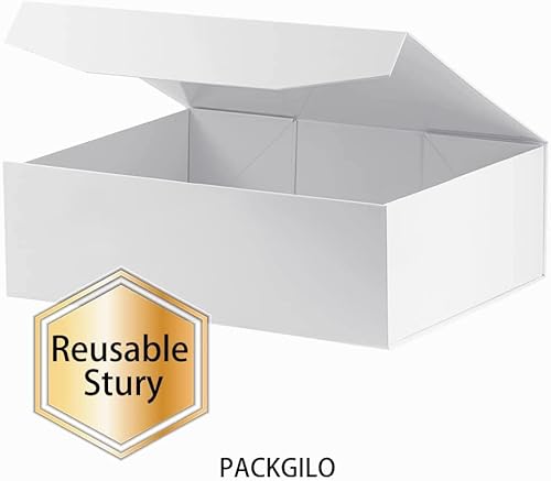 Miniatura 5 de 2 cajas de regalo blancas extra grandes con tapa, 16.5 x 13 x 5.3 pulgadas, cajas de regalo gigantes magnéticas duras para regalos, ropa, bata,