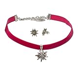 Wunderschöner Dirndlschmuck mit Samt-Band, elastische Halskette und Ohrschmuck von Hand gefertigt, angenehmes Tragegefühl