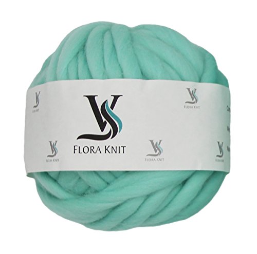Merino Wool Super Chunky Yarn- Bulky Roving Yarn for Finger Knitting,Crocheting Felting,Making Rugs Blanket and Crafts by FLORAKNIT (Ice Green, Chunky-40mm-1.1LB)