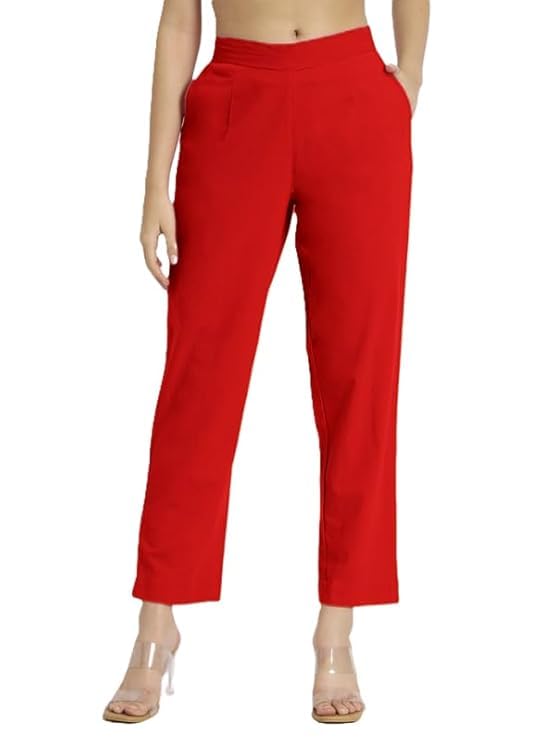 Image of Aarav Fabric Women's 100% Cotton Casual Pant | Ankle Length Regular fit Cotton Trouser | Straight Fit Formal Pants for Kurti, Office, Casual and Daily Outdoor Lifestyle