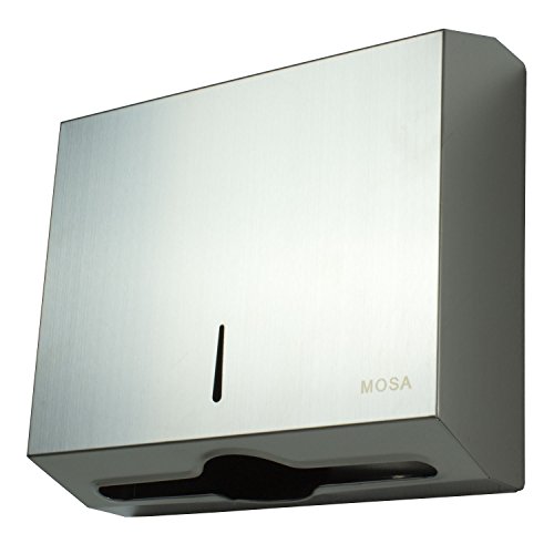 mosa Dispensador de papel para toallas de papel de acero inoxidable cepillado, con cerradura, hasta 800 hojas, soporte de acero inoxidable cepillado, con montaje en pared
