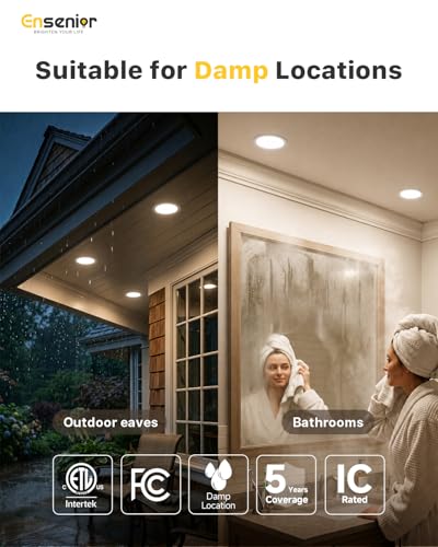 Image of Ensenior - 16 Pack, 6 Inch Ultra Thin Ceiling Recessed LED with Junction Box, 3000K / 4000K / 5000K Selectable, 12W 110W Eqv, Dimmable, 1050LM High Brightness - ETL & Energy Star Certified