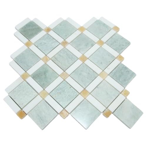 Tenedos Ming Green, Thassos White, Honey Onyx Marble Mosaic Tile